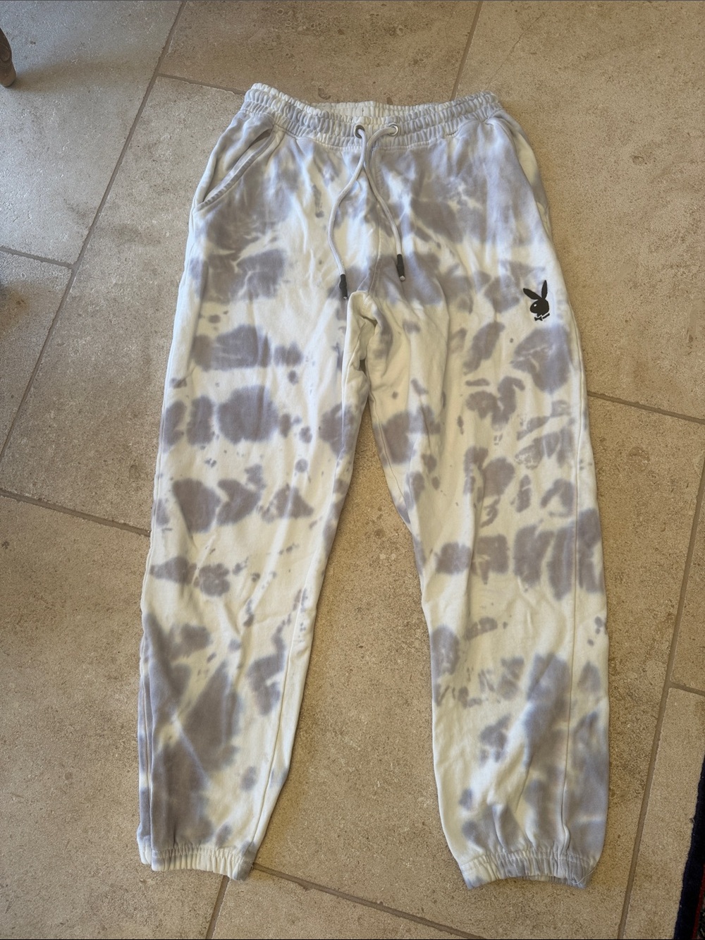 PLAYBOY White & Gray Tie-Dye Sweatpants with Bunny Logo